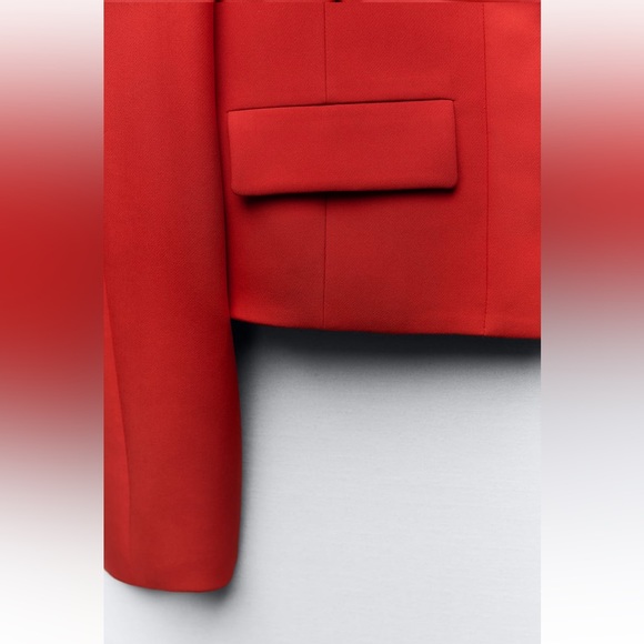ZARA WOMEN RED SHORT CROPPED FLAP JACKET BLAZER WITH FLAPS - Picture 14 of 15